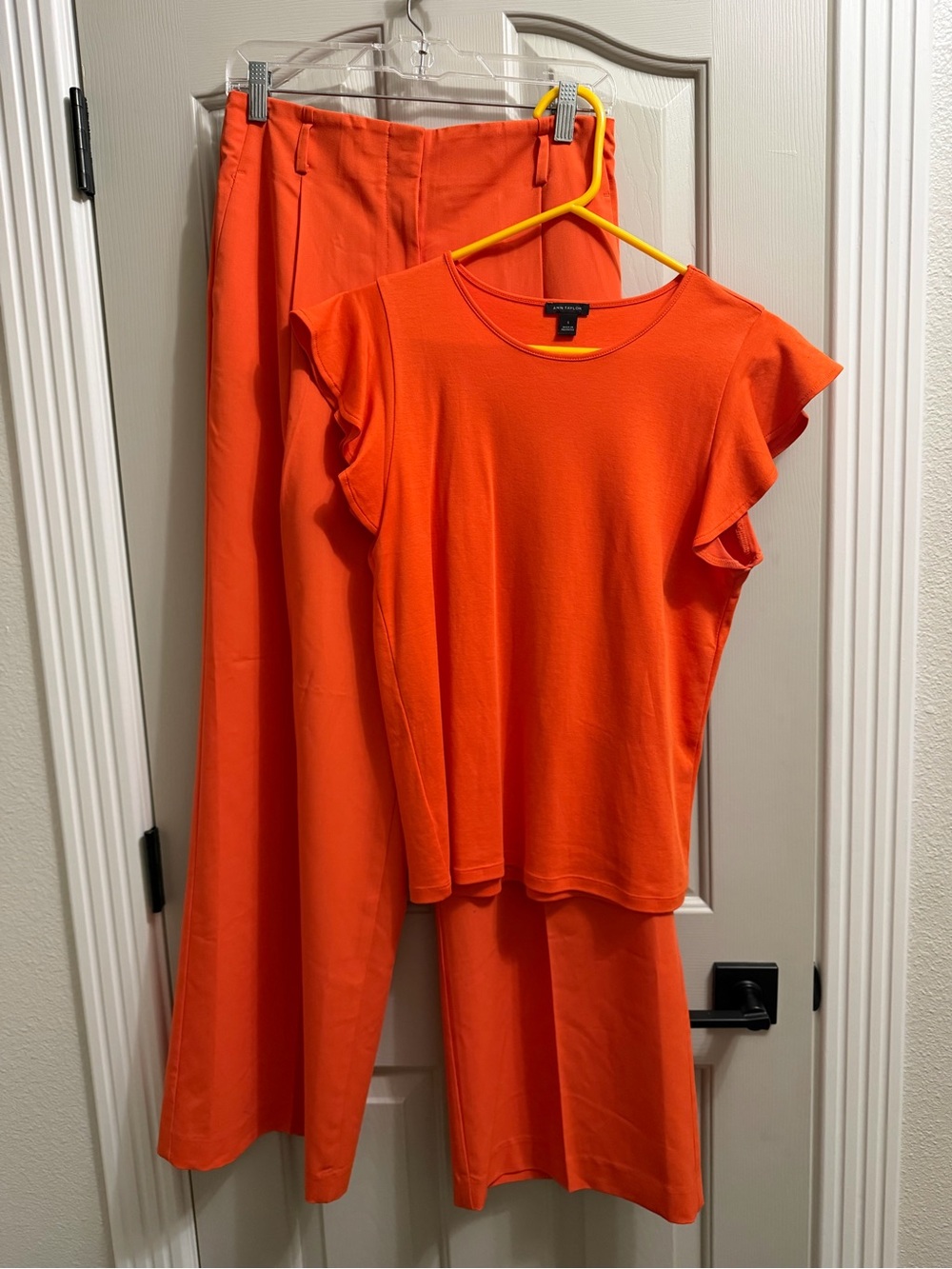 Ann Taylor Bright Orange Ruffle Sleeve Top & Wide-Leg Pants Set Small 4